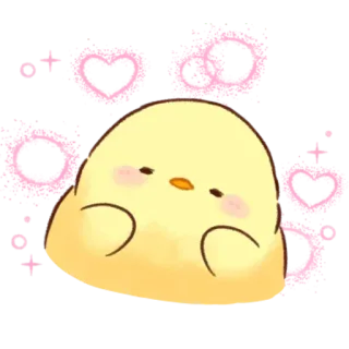 🤩 lindo, kawaii, amarillo, pájaro, pollito, corazón whatsapp sticker