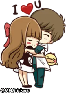 🤗 I love u amor, pareja, dibujos animados, corazón, lindo, romance, abrazando whatsapp sticker