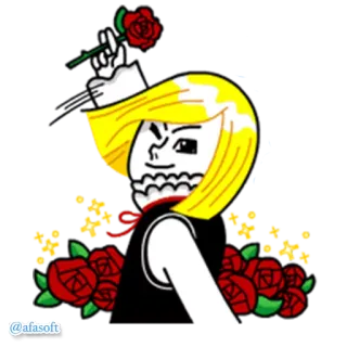 🌹 กุหลาบ, ผมบลอนด์, การ์ตูน, ดอกไม้ telegram sticker