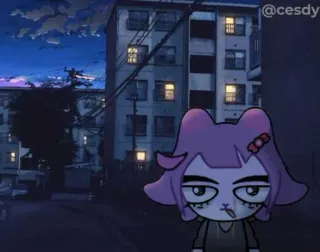 🚬 卡通, 角色, 香烟, 动漫, 夜晚, 建筑 telegram sticker