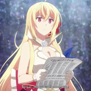 ☁️ Por qué... ¿Por qué Sibell conoce a Iska? anime, gadis, rambut pirang, mata merah, koran telegram sticker