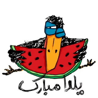 🍉 یلدا مبارک watermelon, bird, yalda, shab-e yalda, celebration, illustration, cute, persian telegram sticker