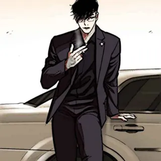 ⚖ Аниме, Мужчина, Костюм, Очки, Сигарета, Машина telegram sticker