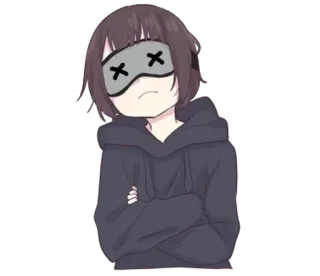 😴 Garota anime, Personagem de desenho animado, Máscara de dormir, Moletom com capuz, Triste, Adesivo telegram sticker