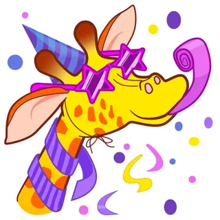 🥳 ยีราฟ, ปาร์ตี้, งานฉลอง, การ์ตูน, สัตว์, สนุก telegram sticker