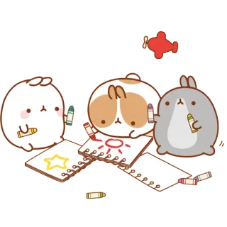 📖 cute, animals, drawing, kawaii, rabbits, crayons telegram sticker