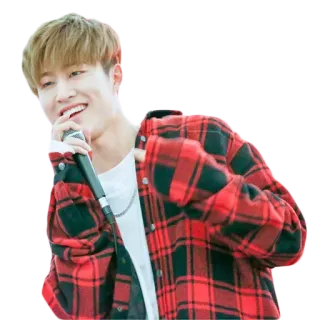 😅 persona, uomo, cantante, camicia a quadri, microfono, coreano, idolo whatsapp sticker