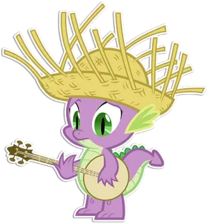 🎸 Spike My Little Pony dragon, cartoon, banjo, hat, musical instrument, animal, spike, pony telegram sticker