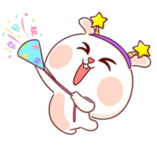 🥳 Party, Feier, Kawaii, Süß, Hase, Fröhlich, Stern, Konfetti telegram sticker
