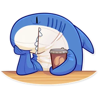 😞 requin, dessin animé, boisson, ennuyé, café, mignon, détendu telegram sticker