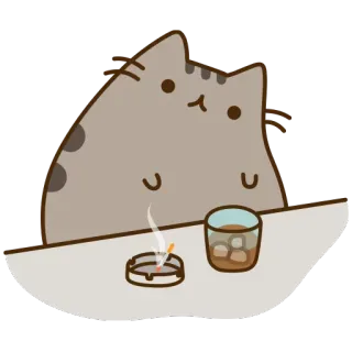 😒 Pusheen cat, drinking, smoking, cartoon, cute, pusheen telegram sticker