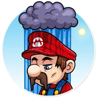 😓 Mario マリオ, 悲しい, 雨, 雲, 漫画 telegram sticker