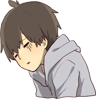 😞 Anime, Chłopak, Smutny, Zmęczony, Bluza z kapturem telegram sticker