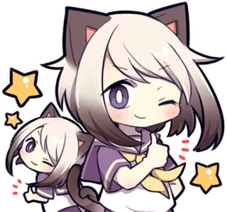 👍 Anime, Nekomimi, Mignon, Kawaii, Autocollant, Dessin animé, Illustration whatsapp sticker