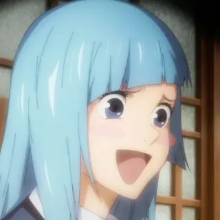 🦋 Anime, Mädchen, blaue Haare, lächelnd, Cartoon, Charakter telegram sticker