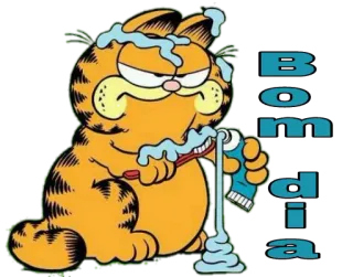😑 Garfield Bom dia Garfield, gato, manhã, escova de dentes, pasta de dentes, gato laranja telegram sticker