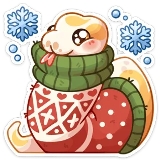 🥶 Schlange, Schneeflocke, Winter, süß, Schal, Feiertag, Tier telegram sticker