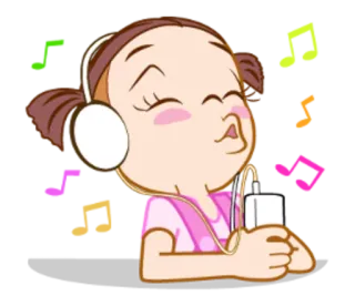🎧 dibujo animado, música, auriculares, chica, escuchando, feliz telegram sticker