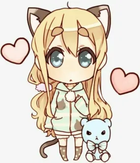 💔 アニメ, ちび, 可愛い, かわいい, 猫耳, ハート, テディベア telegram sticker