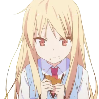 🌯 dziewczyna anime, jedzenie, uroczy, blond włosy, czerwone oczy telegram sticker