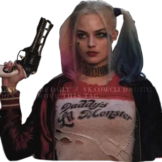 🙄 Harley Quinn Suicide Squad Daddy's Lil Monster Harley Quinn, Suicide Squad, DC Comics, antihero, villain, gun, Margot Robbie telegram sticker