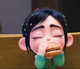 🦋 Vanellope von Schweetz Wreck-It Ralph cartoon, eating, burger, vanellope, wreck it ralph, disney, princess whatsapp sticker