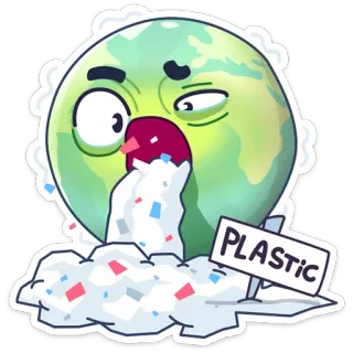 🤮 PLASTIC โลก, ดาวเคราะห์, พลาสติก, มลพิษ, สิ่งแวดล้อม, เศร้า, ภาวะโลกร้อน, ขยะ telegram sticker