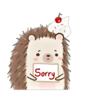 🙏 Sorry erizo, lo siento, lindo, disculpa, animal, postre, cereza, crema batida whatsapp sticker