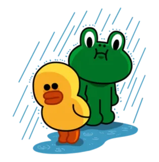 😒 лягушка, утка, мультфильм, милый, дождливый, дождь whatsapp sticker