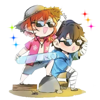 ✨ Anime, Personajes, Chibi, Gafas de sol, Obra de arte, Arte digital, Verano telegram sticker