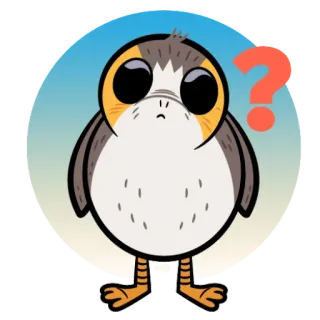 ❓️ Porg carino, uccello, punto interrogativo, confuso, animale telegram sticker