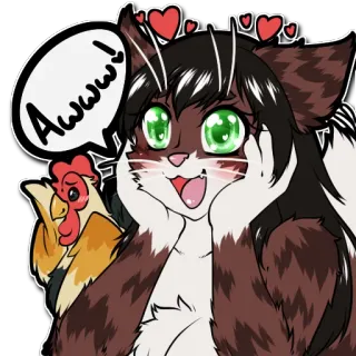 😍 Awww! cat, chicken, heart, cartoon, animal, cute telegram sticker