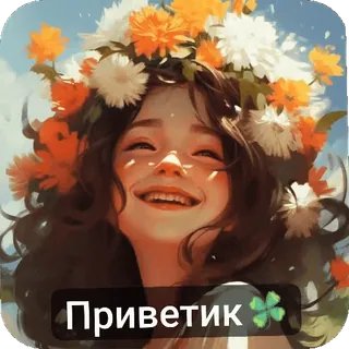 👋 Приветик девушка, венок из цветов, привет, клевер telegram sticker