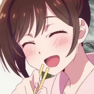 😄 anime girl, eating, chopsticks, smiling, happy, cute, animation telegram sticker