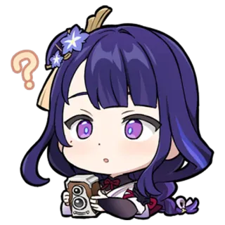 📷 Raiden Shogun Genshin Impact jeu vidéo, anime, fille, point d'interrogation, mignon, chibi, genshin impact whatsapp sticker