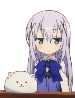 😐 Аниме, Девушка, Кот, Милый, Чиби telegram sticker