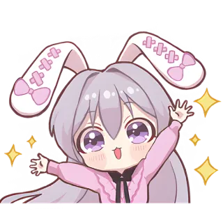 ✨ Anime, Schattig, Chibi, Konijn, Glitter, Vrolijk, Cartoon telegram sticker