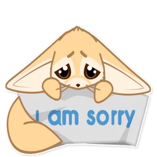😥 I am sorry scusa, mi dispiace, fennec, carino, cartone animato, animale, triste telegram sticker