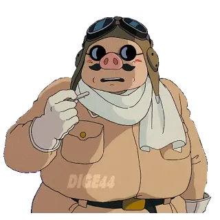 😊 Porco Rosso avión, aviador, cerdo, bigote, bufanda, animación, película, studio ghibli telegram sticker