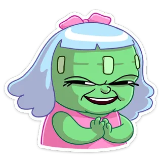 😈 Cartoon, Figur, Mädchen, Rosa, Grün, Süß, Emoji, Sticker telegram sticker