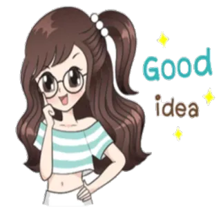 🤓 Good idea dibujo animado, chica, gafas, idea, brillo, lindo, anime, pensamiento whatsapp sticker