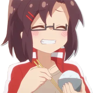 😀 Anime, Comida, Comendo, Arroz, Hashis, Desenho animado, Fofo telegram sticker