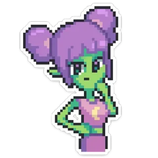 🤔 Pixelkunst, Alien, Frau, lila Haare, grüne Haut, Aufkleber whatsapp sticker