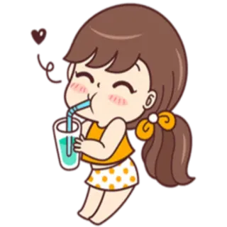 🍹 การ์ตูน, ผู้หญิง, เครื่องดื่ม, น่ารัก, หัวใจ telegram sticker