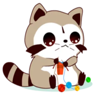 👚 mapache, lindo, animal, tejido, lana, manualidades, kawaii whatsapp sticker