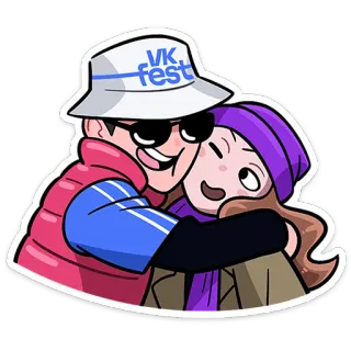 🤗 VK fest para, przytulanie, kapelusz, kreskówka telegram sticker