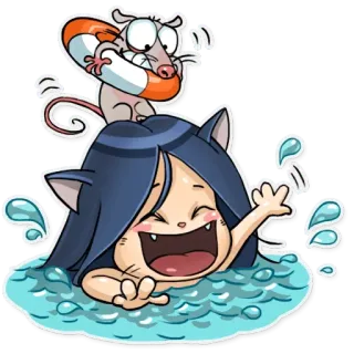 🙂 cartoon, cat, mouse, swimming, funny, sticker whatsapp sticker