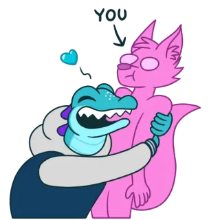 💙 dessin animé, câlin, animal, crocodile, renard, amitié whatsapp sticker