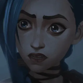 ✖ Jinx Arcane Jinx, Arcane, League of Legends, personaggio, capelli blu, cartone animato telegram sticker