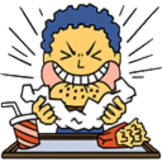 🍔 การ์ตูน, กิน, โกรธ, อาหาร, เบอร์เกอร์, เฟรนช์ฟราย, เครื่องดื่ม telegram sticker